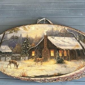 Rustic Winter Cabin Wall Art real wood